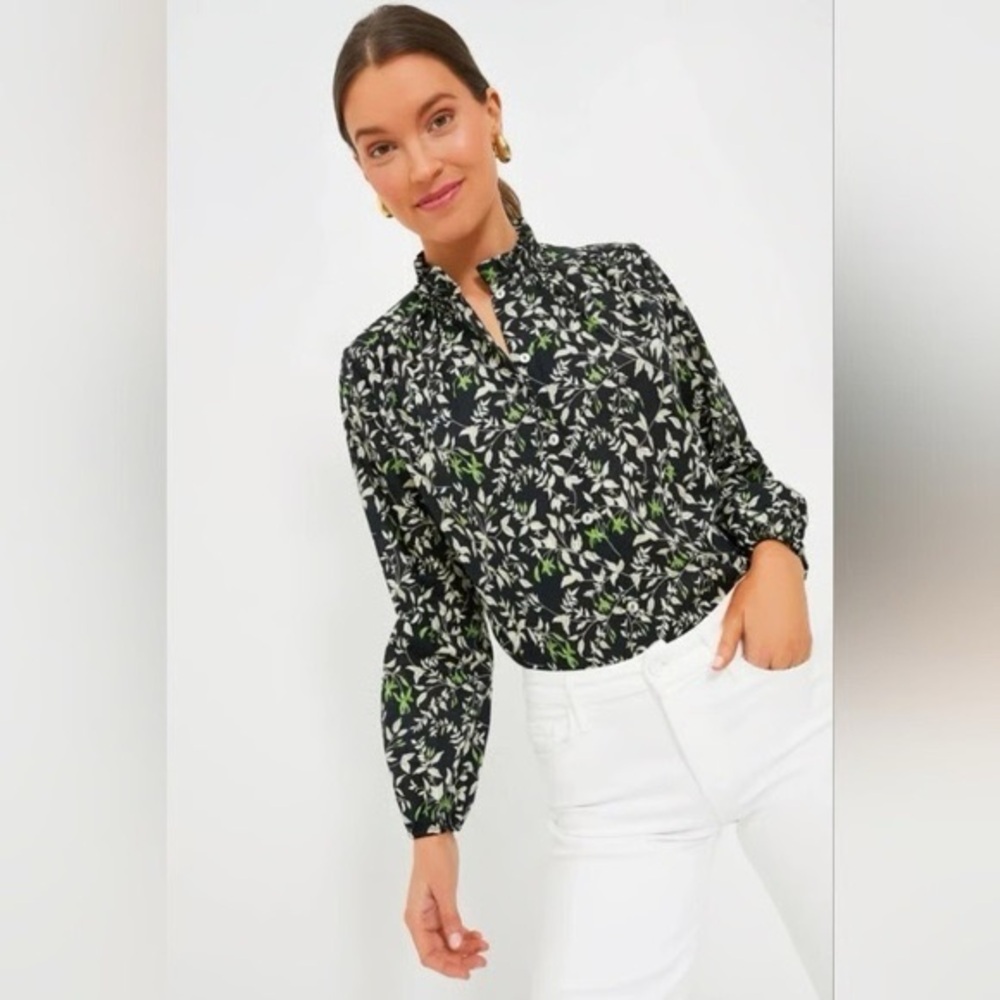 NWT Tuckernuck Women’s Cotton Preppy Floral Verdant Iris Avalon Blouse XXS - Picture 12 of 13